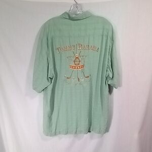 Tommy Bahamas King of the Green Embroidered Silk Camp Shirt Size L